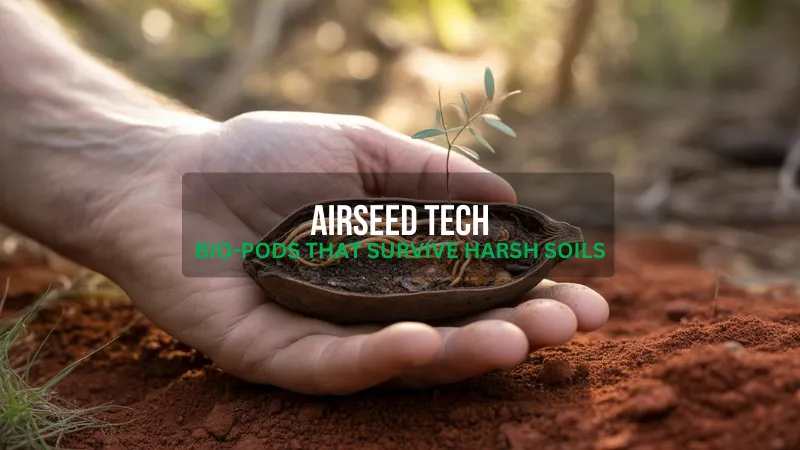 Close-up of AirSeed's nutrient-rich seed pod germinating in dry Australian soil.