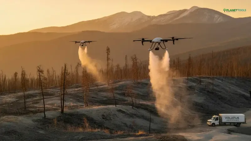 Ki Reforestation drone seeding fresh wildfire burns in Canada 2026.