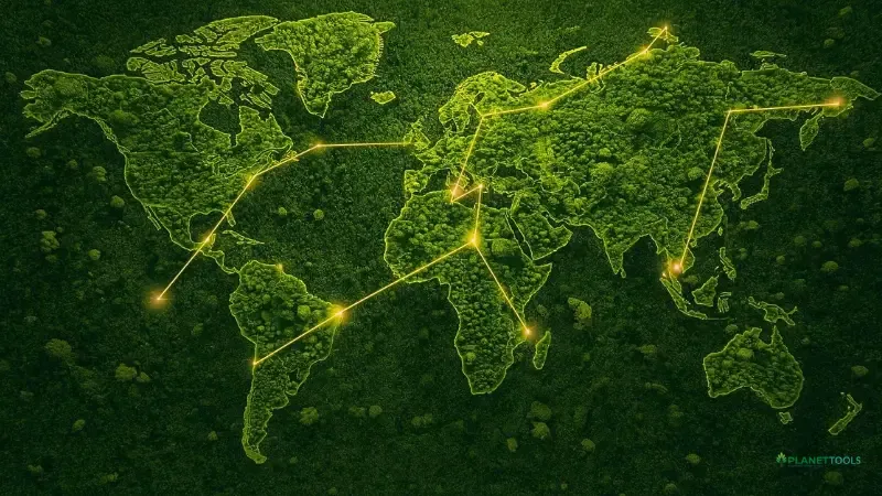A moss world map representing global non-profit tree planting websites like One Tree Planted that support reforestation projects worldwide.